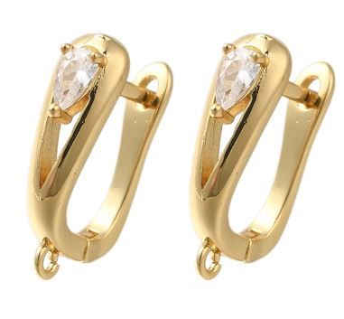 2pcs/Rack Plating Brass Micro Pave Cubic Zirconia Hoop Earring Findings/ 18.5x15x5.5mm
