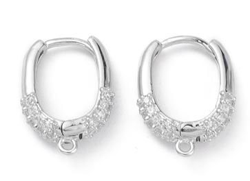 2pcs/Brass Micro Pave Clear Cubic Zirconia Hoop Earring Findings, with Horizontal Loops/ 17x12.5x4mm