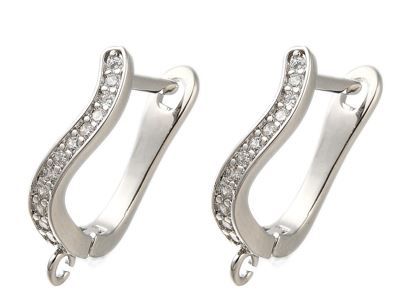 2pcs/ Rack Plating Brass Micro Pave Cubic Zirconia Hoop Earring Findings, Long-Lasting Plated, Lead Free & Cadmium Free/18x12x3.5mm