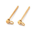 4pcs/202 Stainless Steel Stud Earring Findings, with 304 Stainless Steel Pins and Loop, Real 18K Gold Plated/2mm