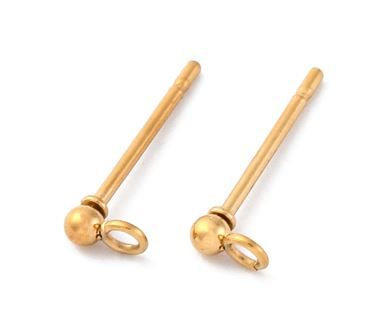 4pcs/202 Stainless Steel Stud Earring Findings, with 304 Stainless Steel Pins and Loop, Real 18K Gold Plated/2mm