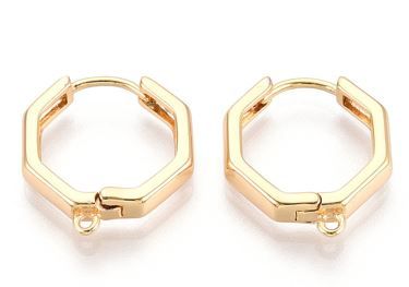 2pcs/Brass Hoop Earring Findings, Cadmium Free & Nickel Free & Lead Free, Polygon, Real 18K Gold Plated/17.5x16x3mm