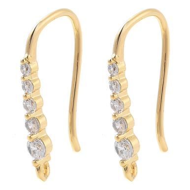 2pcs/Brass Micro Pave Clear Cubic Zirconia Earring Hooks, Flat Round, Real 18K Gold Plated/18.5x9x2.5mm