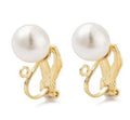 2pcs/ 304 Stainless Steel Clip-on Earring Findings with Imitation Pearl Plastic Beaded/ Gold/ Silver/17x9x6mm