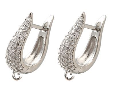 2pcs/Rack Plating Brass Micro Pave Cubic Zirconia Hoop Earring Findings, Long-Lasting Plated/20x13.5x5.5mm