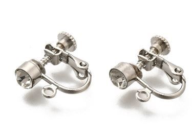 2pcs/ Clip-on Earring Settings, with Rhinestone/ 14x17x5mm