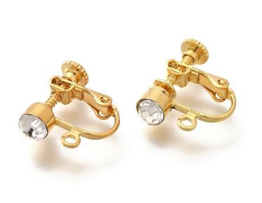 2pcs/ Clip-on Earring Settings, with Rhinestone/ 14x17x5mm