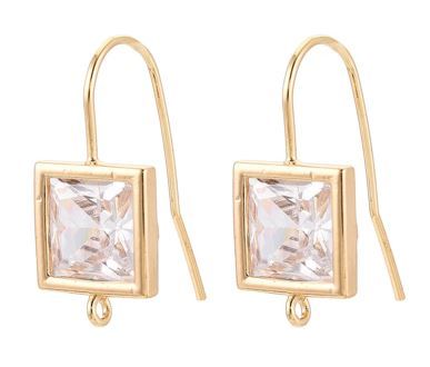 2pcs/ Brass Micrrconia Earring Hooks, Cadmium Free & Nickel Free & Lead Free, Square, Real 18K Gold Plated/22x9.5mm