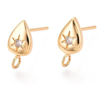 2pcs/Brass Micro Pave Clear Cubic Zirconia Stud Earring Findings, Long-Lasting Plated, Nickel Free, Real 18K Gold Plated/9.2x8.1mm