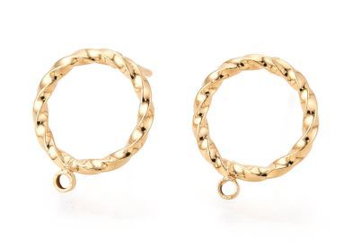 2pcs/Brass Stud Earring Findings, Long-Lasting Plated,Nickel Free, Real 18K Gold Plated/14x11.9mm