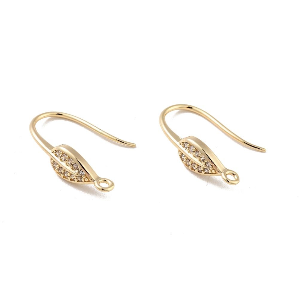 2pcs/BBrass Micro Pave Clear Cubic Zirconia Earring Hooks, Real 14K Gold Plated/17.5x5mm