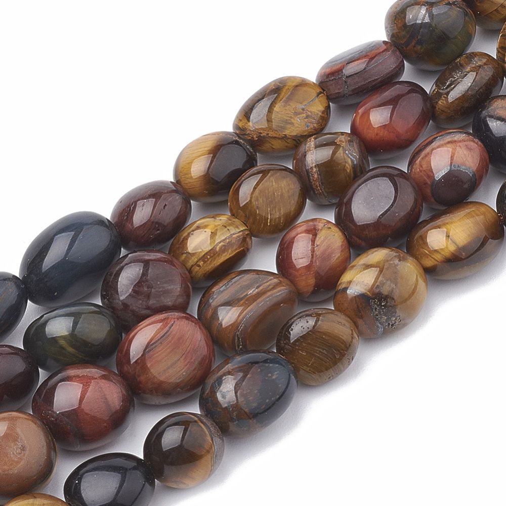 Natural Tiger Eye Beads Strands, Oval, 8~15x8~10x4~10mm, Hole: 1mm, about 36~42pcs/strand