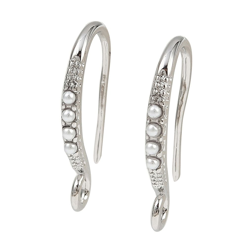 2pcs/ Brass Earring Hooks, Long-Lasting Plated, Nickel Free, with ABS Imitation Pearl, Real Platinum Plated/Size: 18.5x10x2mm