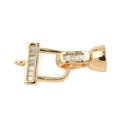 Brass Micro Pave Clear Cubic Zirconia Fold Over Clasps, Nickel Free, Rectangle, Real 18K Gold Plated/23mm
