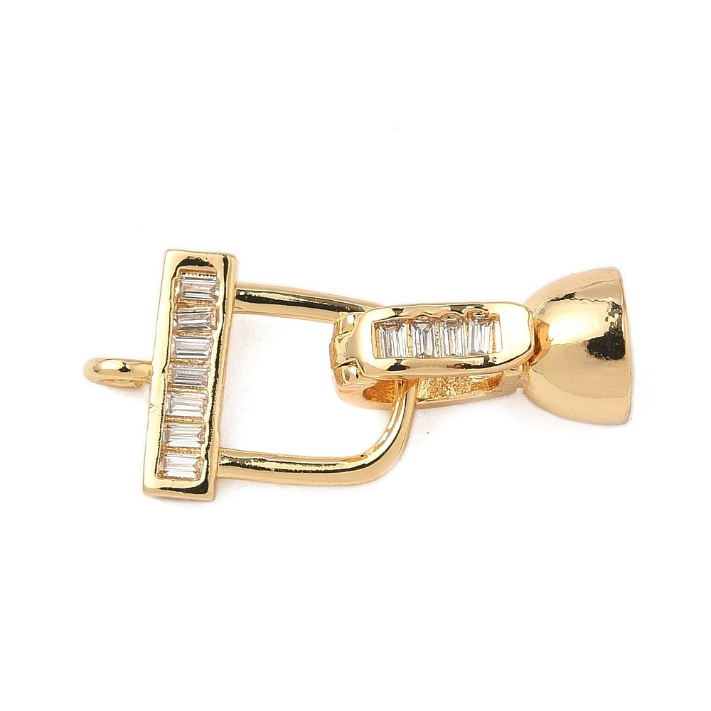 Brass Micro Pave Clear Cubic Zirconia Fold Over Clasps, Nickel Free, Rectangle, Real 18K Gold Plated/23mm