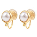 2pcs/ Brass Ear Cuff Findings, with ABS Imitation Pearls and Loops, Long-Lasting Plated, Nickel Free, Real 18K Gold Plated/15x10x12.5mm
