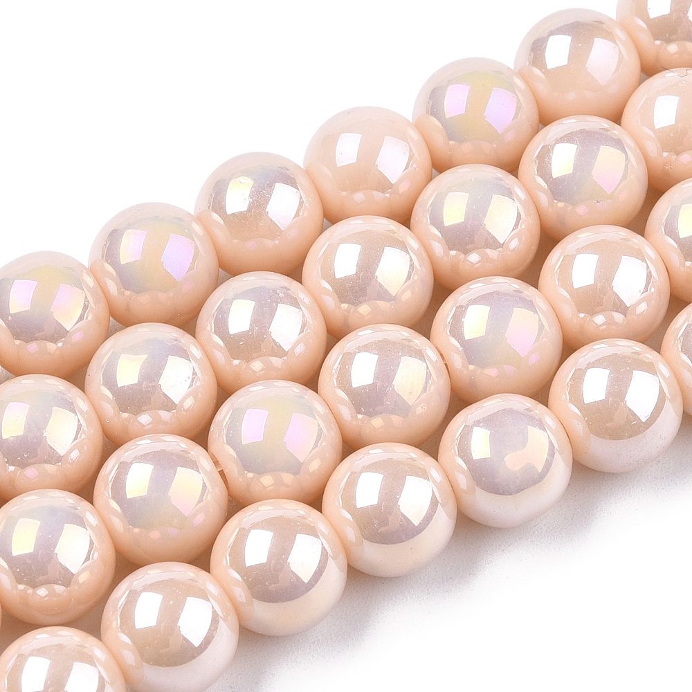 Electroplate Opaque Glass Beads Strands, AB Color Plated, Round, 9.5~10mm, Hole: 1.5mm, about 40~42pcs/strand, 14.76~15.12 inch(37.5~38.4cm)