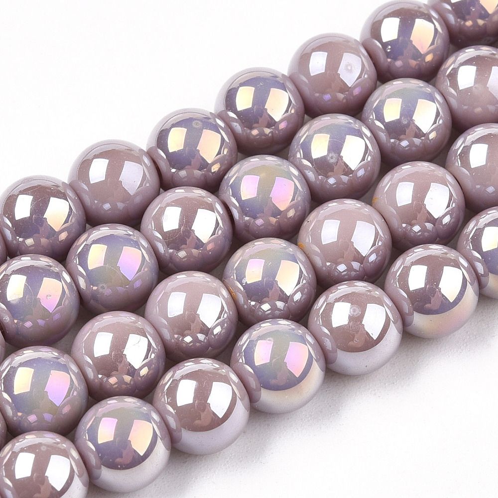 Electroplate Opaque Glass Beads Strands, AB Color Plated, Round, 9.5~10mm, Hole: 1.5mm, about 40~42pcs/strand, 14.76~15.12 inch(37.5~38.4cm)