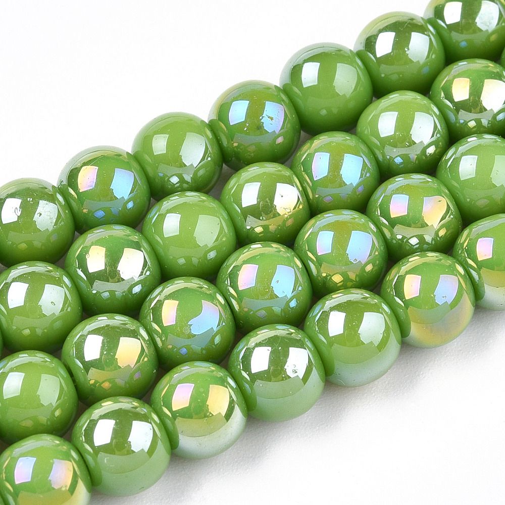 Electroplate Opaque Glass Beads Strands, AB Color Plated, Round, 9.5~10mm, Hole: 1.5mm, about 40~42pcs/strand, 14.76~15.12 inch(37.5~38.4cm)