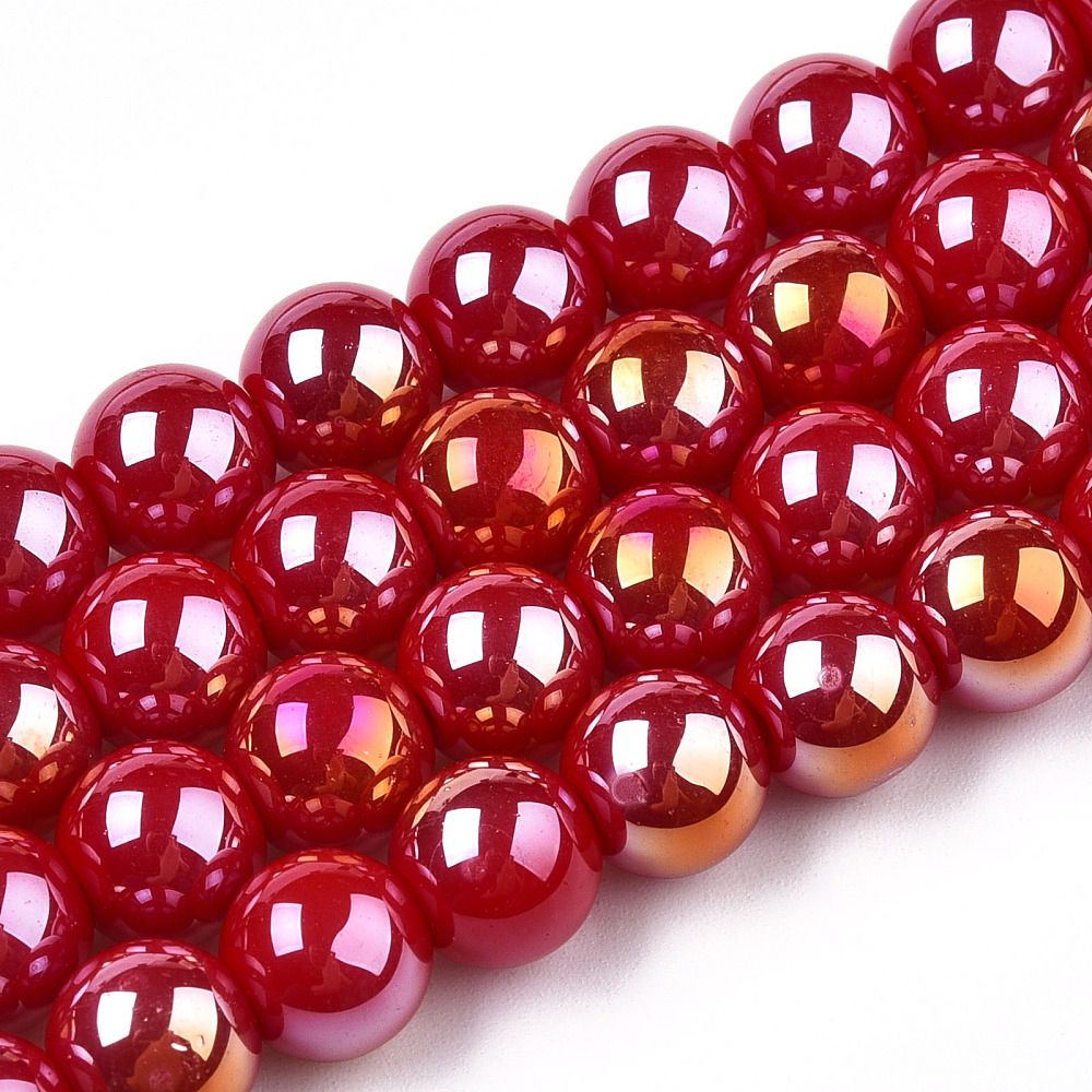 Electroplate Opaque Glass Beads Strands, AB Color Plated, Round, 9.5~10mm, Hole: 1.5mm, about 40~42pcs/strand, 14.76~15.12 inch(37.5~38.4cm)