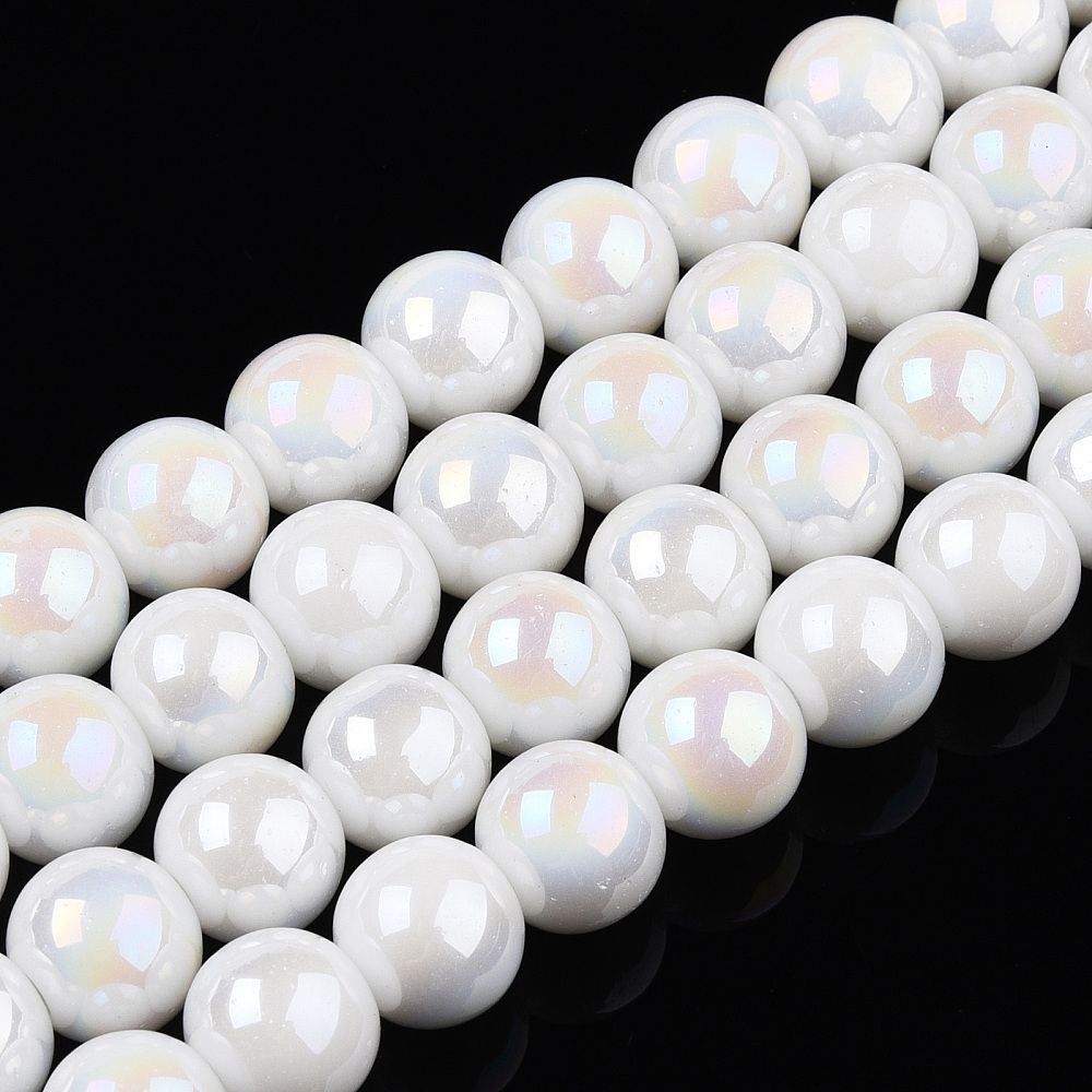 Electroplate Opaque Glass Beads Strands, AB Color Plated, Round, 9.5~10mm, Hole: 1.5mm, about 40~42pcs/strand, 14.76~15.12 inch(37.5~38.4cm)