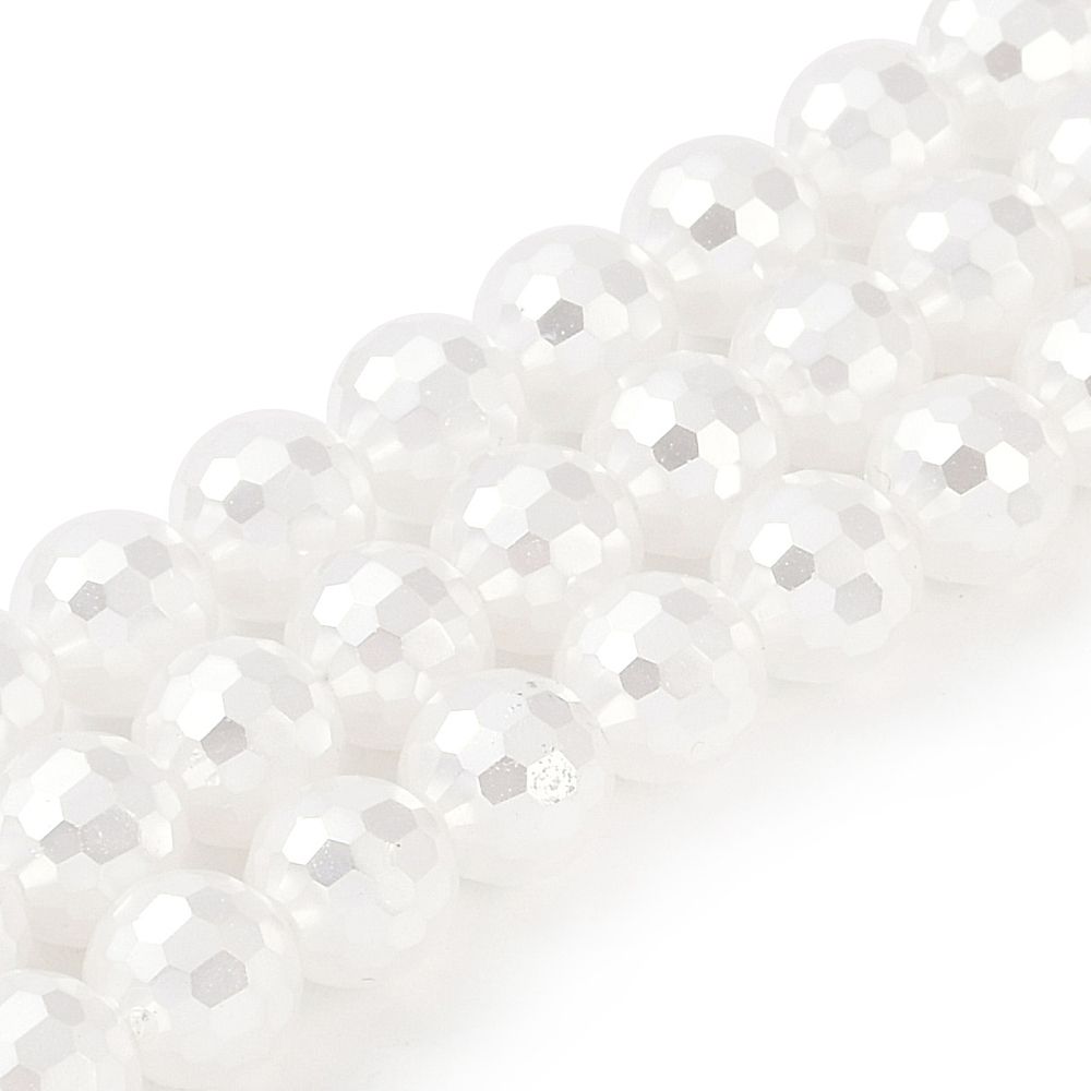 Electroplate Glass Beads Strands, AB Color Plated, Faceted(96 Facets), Round, White, 7~8mm, Hole: 1.2~1.6mm, about 68~70pcs/strand, 20.08''(51cm)