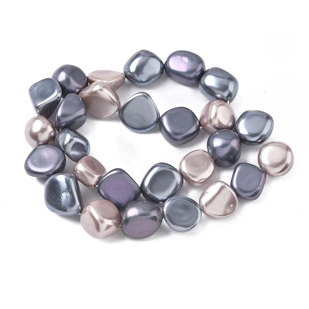 Electroplated Shell Pearl Beads Strands, Nuggets,, 12~14x12~16x9~14mm, Hole: 0.7~0.9mm, about 29pcs/strand, 15.28''(38.8cm)