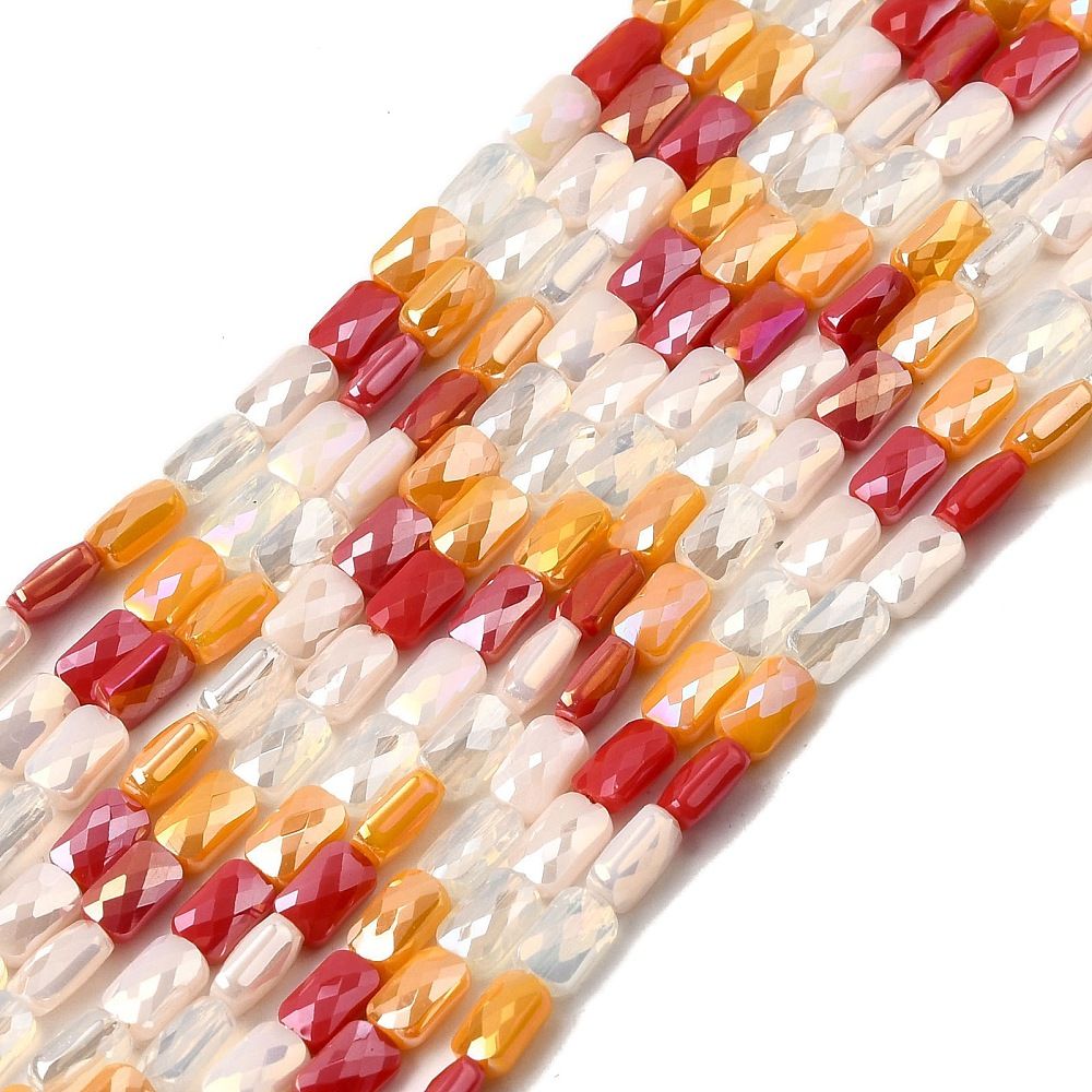 Electroplate Glass Beads Strands, Rectangle, Faceted, Mixed Color, 7x4x3.5mm, Hole: 1mm, about 60~63pcs/strand, 16.14''~16.92''(41~43cm)