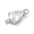 2pcs/Brass Pave Cubic Zirconia Connector Charms, Teardrop Links/14x6.5x4.5mm