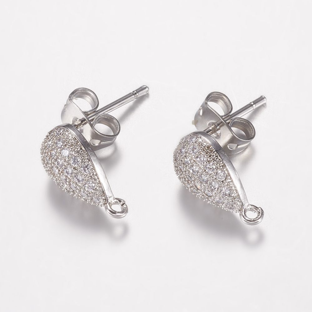 2pcs/ Brass Micro Pave Cubic Zirconia Stud Earring Findings/12x7x3mm