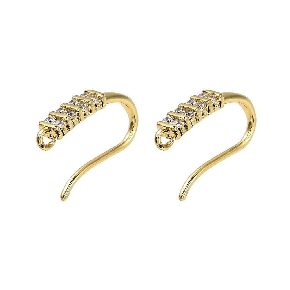 2pcs/Brass Micro Pave Clear Cubic Zirconia Earring Hooks, Real 18K Gold Plated/16.5x9x3.5mm