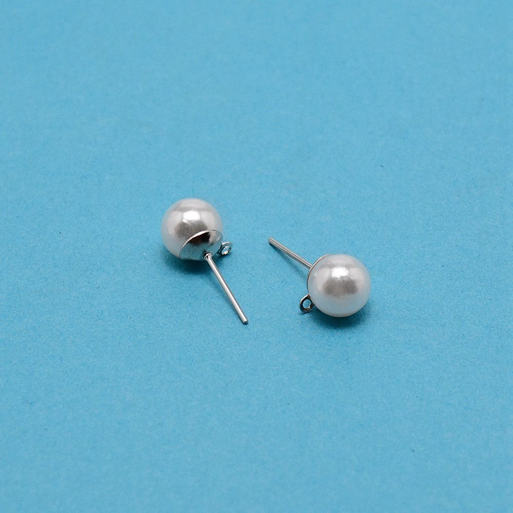2pcs/ Iron Stud Earring Findings, with Acrylic Imitation Pearl Beads and Loop/ 19.5x9mm
