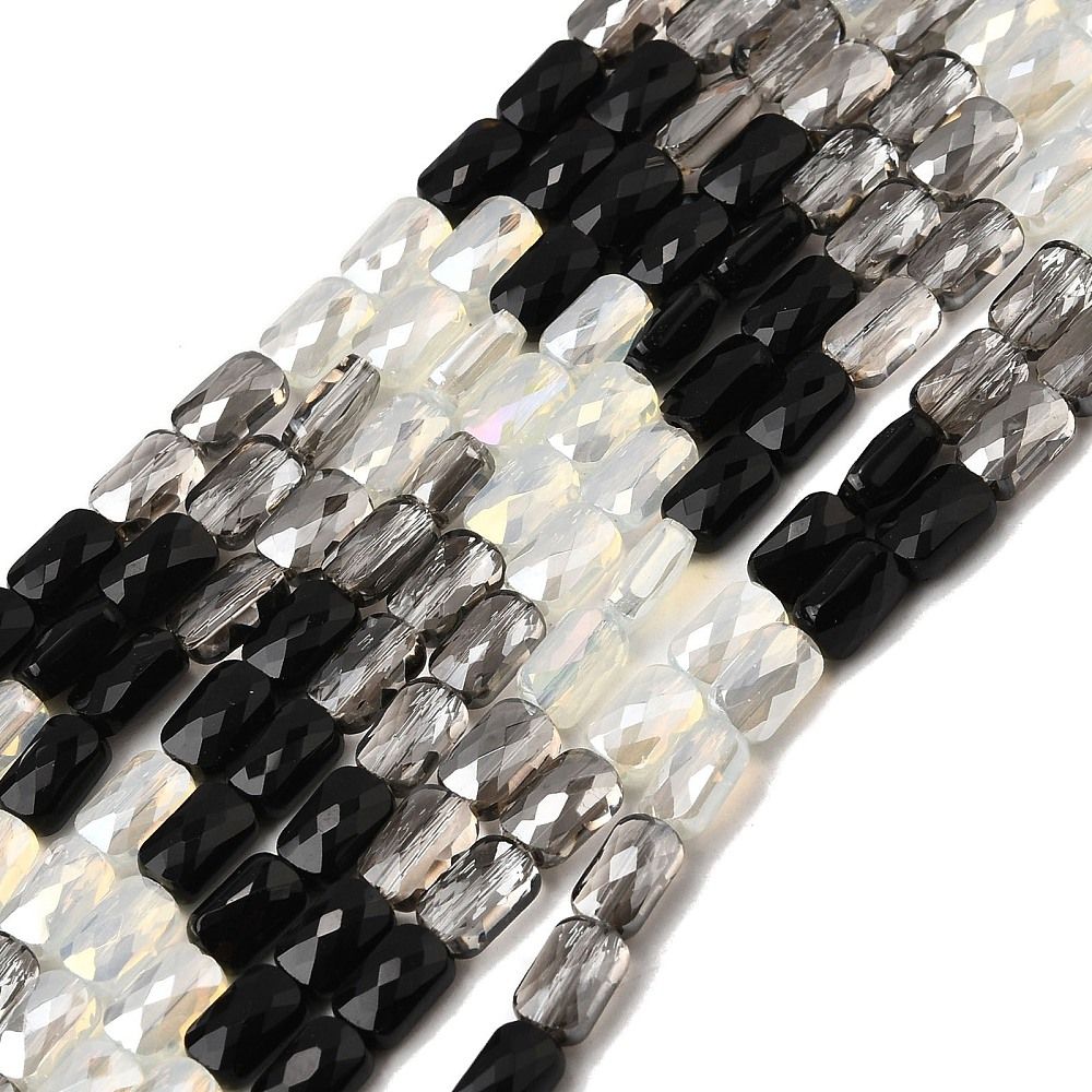 Electroplate Glass Beads Strands, Rectangle, Faceted, Mixed Color, 7x4x3.5mm, Hole: 1mm, about 60~63pcs/strand, 16.14''~16.92''(41~43cm)