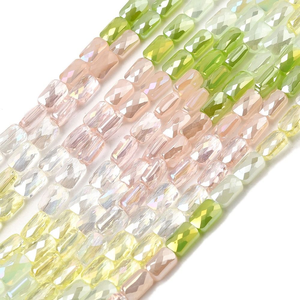 Electroplate Glass Beads Strands, Rectangle, Faceted, Mixed Color, 7x4x3.5mm, Hole: 1mm, about 60~63pcs/strand, 16.14''~16.92''(41~43cm)