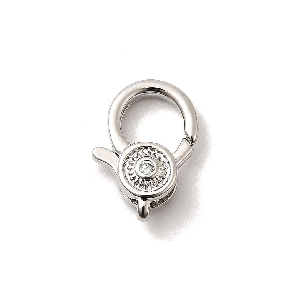 Brass Micro Pave Clear Cubic Zirconia Lobster Claw Clasps, Long-Lasting Plated/17x11x5mm