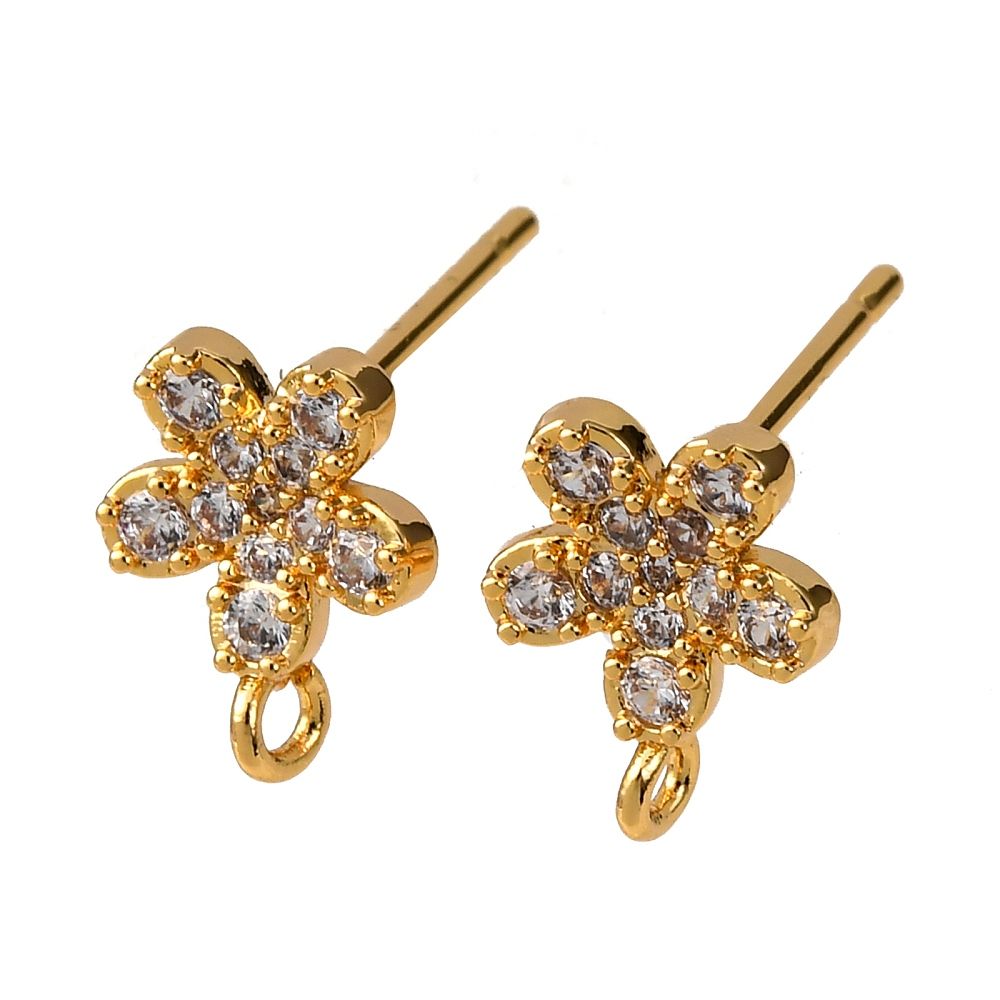 2pcs/Brass Micro Pave Clear Cubic Zirconia Earring Hooks, Real 18K Gold Plated/9x7.5mm