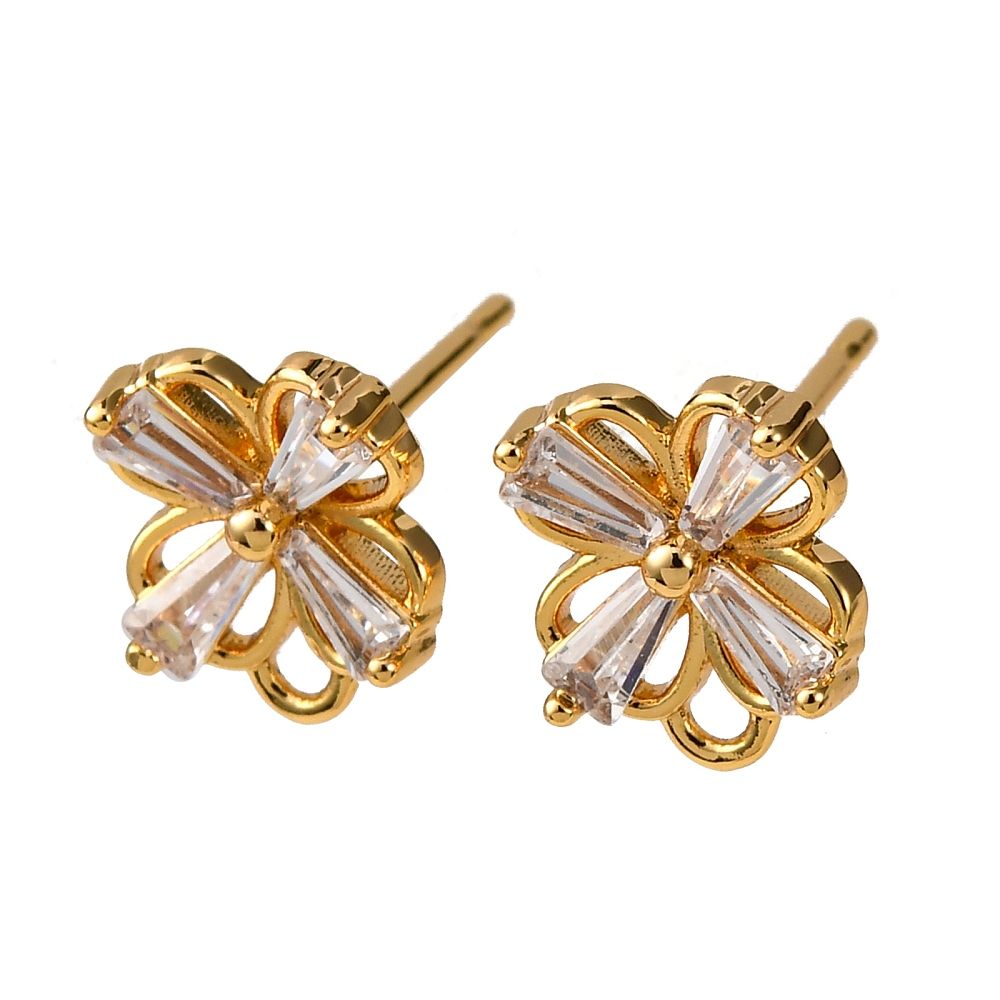 2pcs/Brass Micro Pave Clear Cubic Zirconia Earring Hooks, Real 18K Gold Plated/9x7.5mm