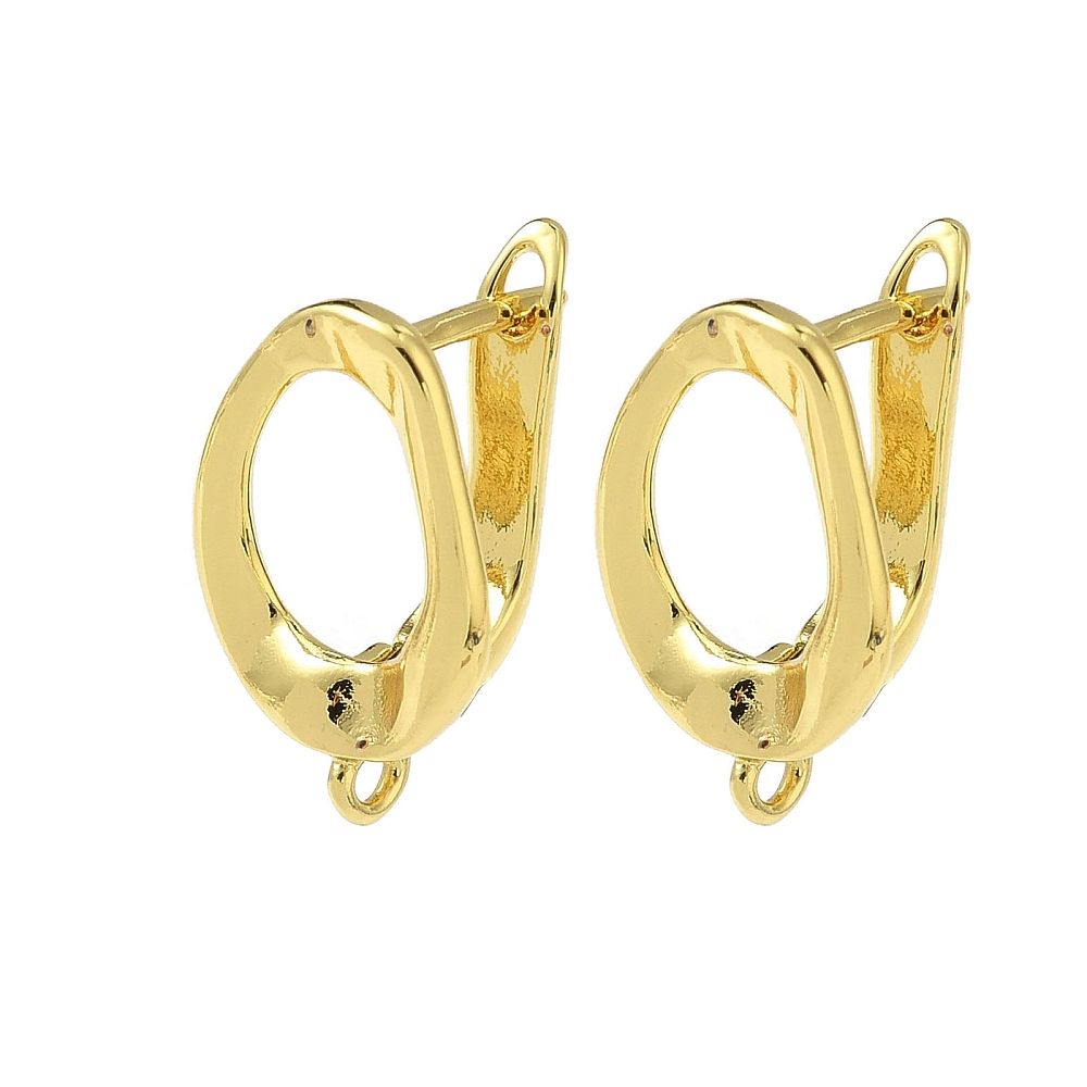 2pcs/Brass Hoop Earring Findings, Horse Eye, Cadmium Free & Lead Free, Long-Lasting Plated, Rack Plating, Real 18K Gold Plated/18.5x12mm