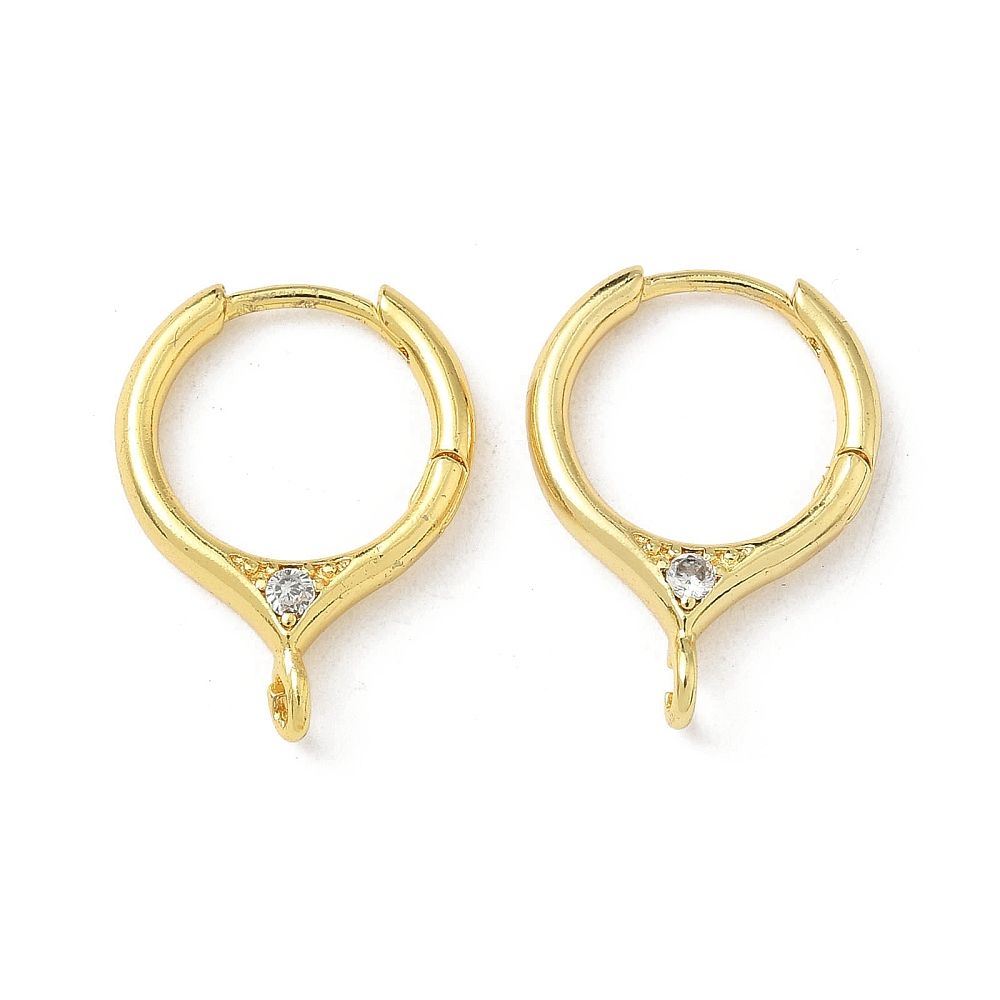 2pcs/Brass Micro Pave Clear Cubic Zirconia Hoop Earring Findings, Cadmium Free & Lead Free, Long-Lasting Plated, Rack Plating, Real 18K Gold Plated/20x15x3mm