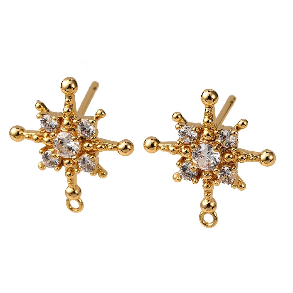 2pcs/Brass Micro Pave Clear Cubic Zirconia Earring Hooks, Real 18K Gold Plated/16x14mm