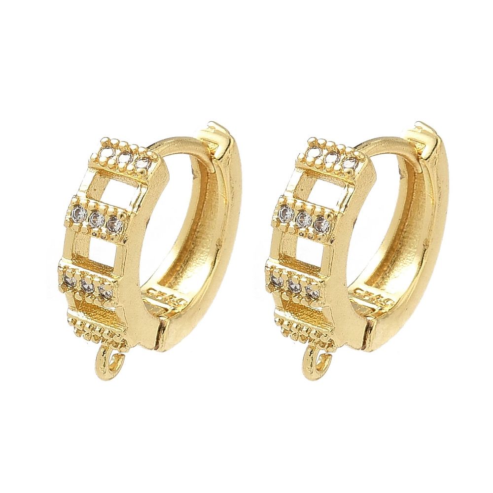 2pcs/Brass Micro Pave Clear Cubic Zirconia Hoop Earring Findings, Cadmium Free & Lead Free, Long-Lasting Plated, Rack Plating, Real 18K Gold Plated/15x14.5x4.5mm