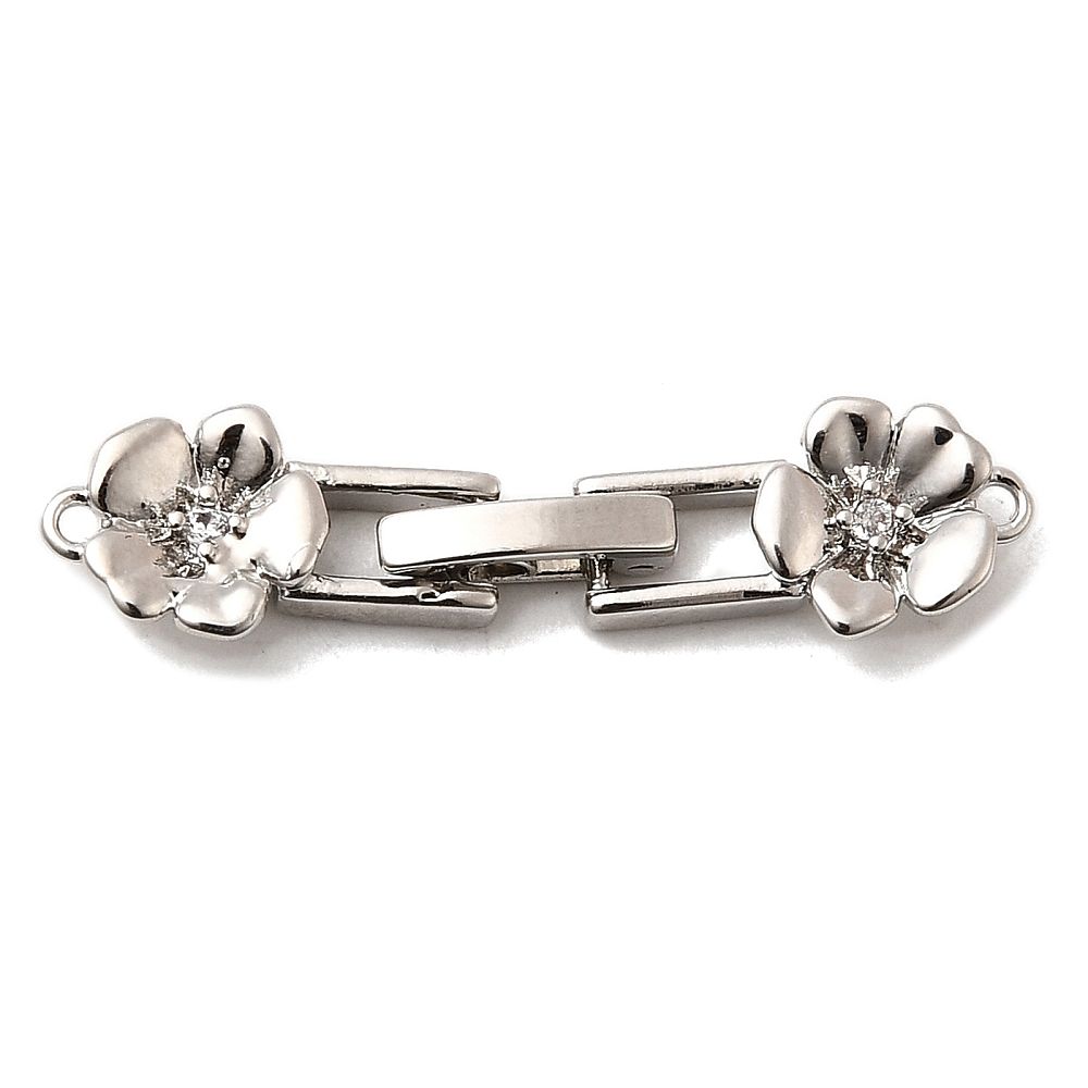 Brass Micro Pave Clear Cubic Zirconia Fold Over Clasps, 32.5x8x3mm