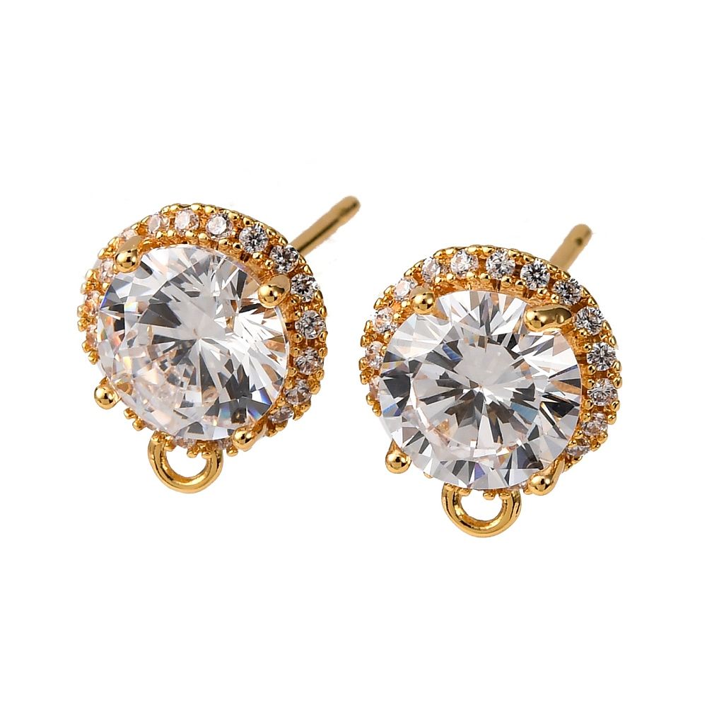 2pcs/Brass Micro Pave Clear Cubic Zirconia Earring Hooks, Real 18K Gold Plated/11x9mm