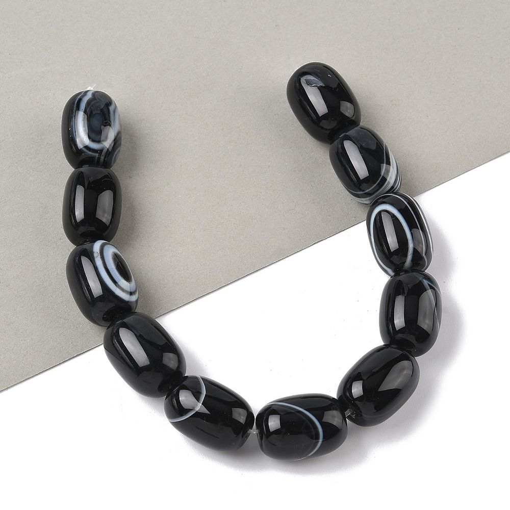 Natural Banded Agate/Striped Agate(Dyed & Heated) Beads Strands, Column, Black, 17~18x13mm, Hole: 1mm, about 11pcs/strand, 7.68''(19.5cm)
