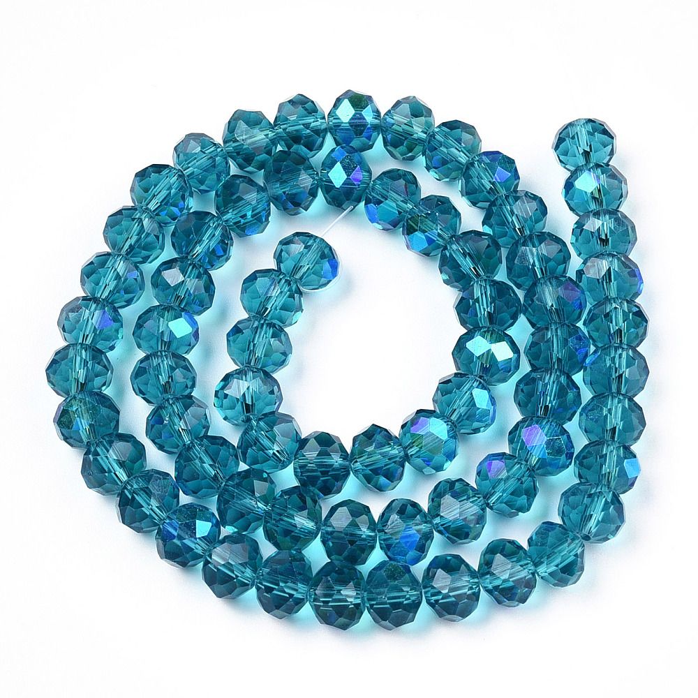Electroplate Glass Beads Strands, Half Rainbow Plated, Faceted, Rondelle, Steel Blue, 2.3~2.7x2mm, Hole: 0.4mm, about 135~140pcs/strand, 26~27cm