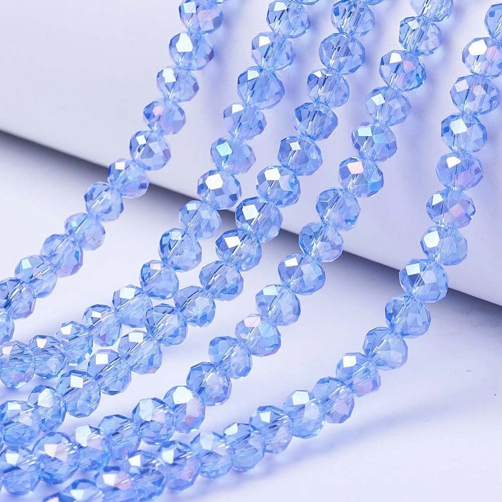 Electroplate Glass Beads Strands, AB Color Plated, Faceted, Rondelle, 3.5~3.8x3mm, Hole: 0.4mm, about 105~110pcs/strand, 29~31cm