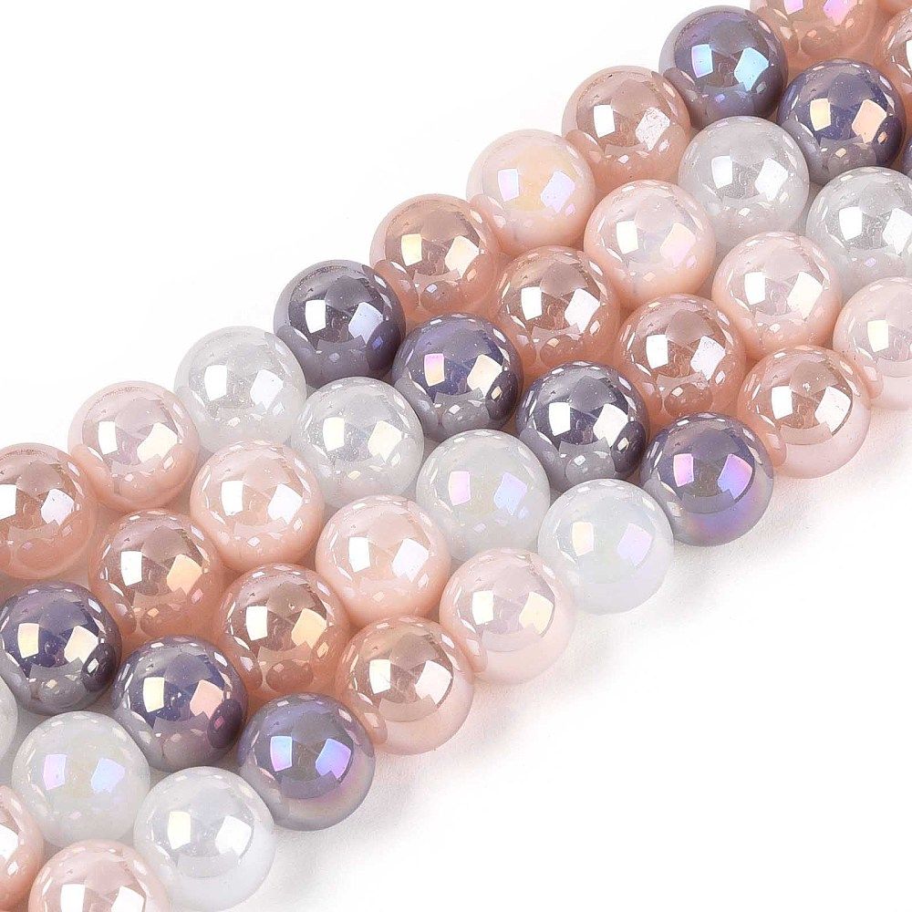 Electroplate Glass Beads Strands, Round, Rainbow Plated, Colorful, 8~8.5mm, Hole: 0.9~1.2mm, about 50pcs/strand, 14.76 inch(37.5cm)