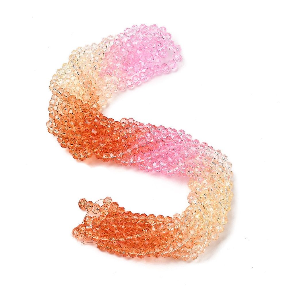 Transparent Painted Glass Beads Strands, Faceted, Rondelle, Colorful, 6x5mm, Hole: 1mm, about 80~85pcs/strand, 38~40cm