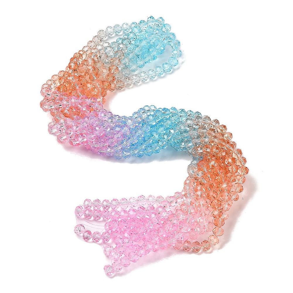 Transparent Painted Glass Beads Strands, Faceted, Rondelle, Colorful, 6x5mm, Hole: 1mm, about 80~85pcs/strand, 38~40cm