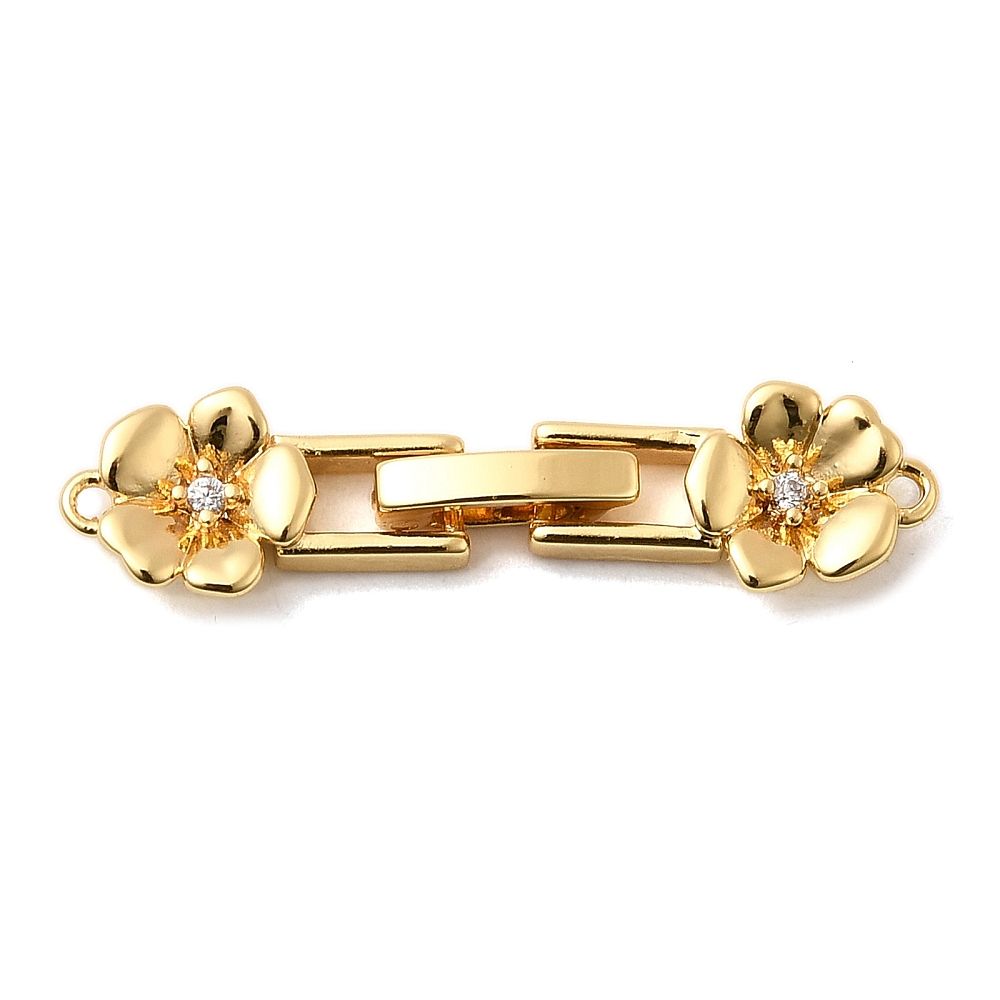 Brass Micro Pave Clear Cubic Zirconia Fold Over Clasps, 32.5x8x3mm